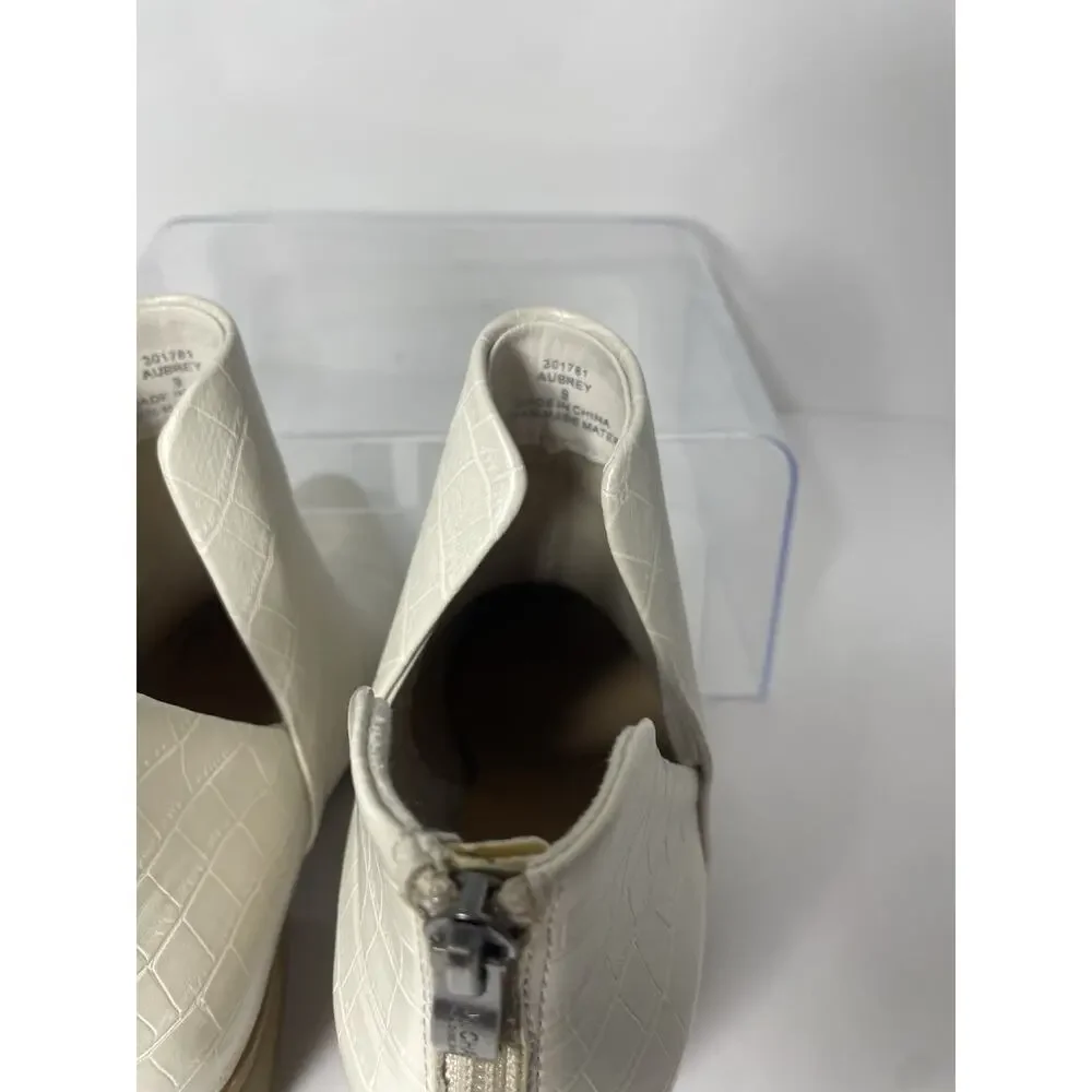 Michael By Michael Shannon Aubrey Cream Croc Ankle Bootie Zip Pointed Toe US 9